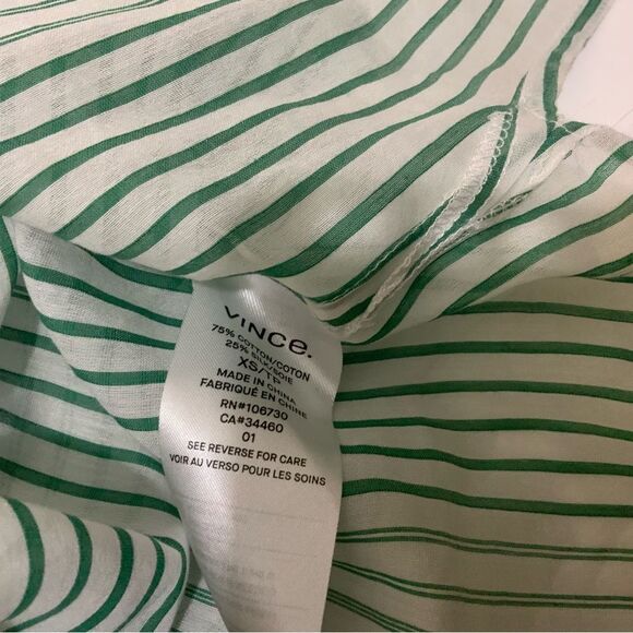 Vince Pencil Stripe Cotton & Silk Tunic In Malachite Popover Tunic Sheer XS - Picture 14 of 15